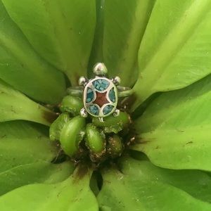.925 SOUTHWESTERN TURTLE RING • Genuine Turquoise and Coral. • Size 6